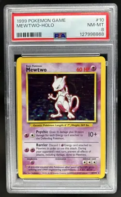 1999 Pokemon Unlimited Mewtwo Rare Holo #10/102 PSA 8 - Image 1