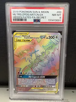 Moltres & Zapdos & Articuno GX (Secret) 69/68 Hidden Fates Holo PSA8 Pokemon TCG - Image 1