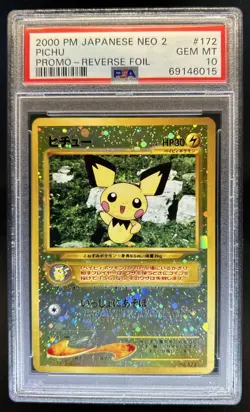 2000 Pokemon Japanese Neo Premium File 2 Pichu Reverse Foil Promo #172 PSA 10 - Image 1