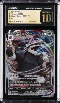 2022 POKEMON BRILLIANT STARS HOLO #097 AGGRON VMAX CGC 10 PRISTINE - Image 1