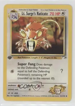 Lt Surge's Raticate 1st Ed. Pokemon Gym Heroes #51 2000 - Image 1