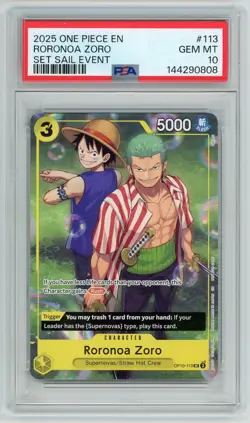 2025 One Piece Set Sail Event Promo Roronoa Zoro OP10-113 PSA 10 - Image 1