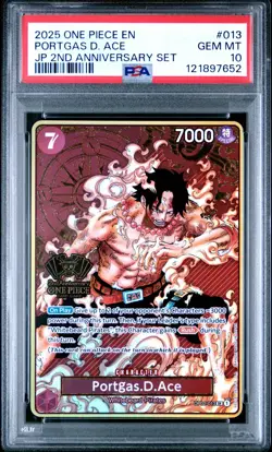Portgas D Ace (One Piece Japanese Version 2nd Anniversary Set) OP02-013 PSA 10 - Image 1