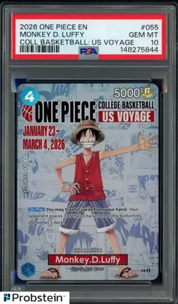 2026 One Piece EN College Basketball US Voyage #055 Monkey D Luffy PSA 10 - Image 1