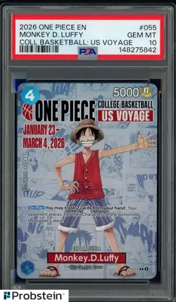 2026 One Piece EN College Basketball US Voyage #055 Monkey D Luffy PSA 10 - Image 1