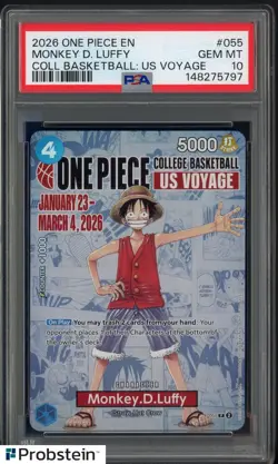 2026 One Piece EN College Basketball US Voyage #055 Monkey D Luffy PSA 10 - Image 1