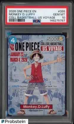 2026 One Piece EN College Basketball US Voyage #055 Monkey D Luffy PSA 10 - Image 1