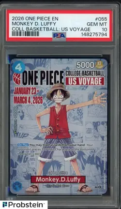 2026 One Piece EN College Basketball US Voyage #055 Monkey D Luffy PSA 10 - Image 1
