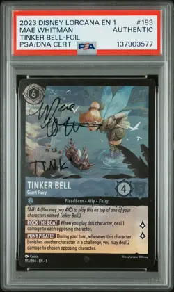 2023 DISNEY LORCANA MAE WHITMAN SIGNED FOIL #19 TINKER BELL PSA AUTH AUTO AUTH - Image 1