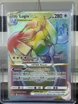 Pokemon Lugia VSTAR TCG Rainbow Secret Rare Card #202/195 Silver Tempest - Image 1