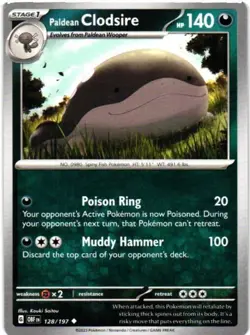 2023 POKEMON TCG OBSIDIAN FLAMES CLODSIRE 128/197 COMMON CARD - Image 1