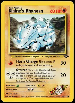 Blaine's Rhyhorn 65/132 Common Gym Challenge Pokemon Card - Image 1