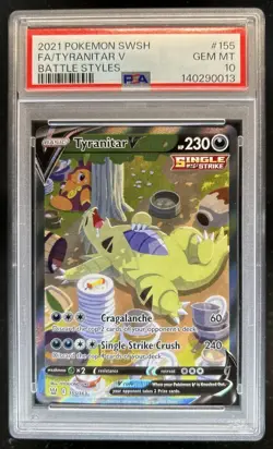 2021 Pokemon SWSH Battle Styles Tyranitar V Full Art #155/163 PSA 10 GEM MINT - Image 1