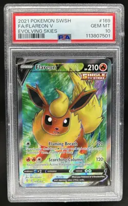 2021 Pokemon SWSH Evolving Skies Flareon V #169/203 PSA 10 GEM MINT - Image 1