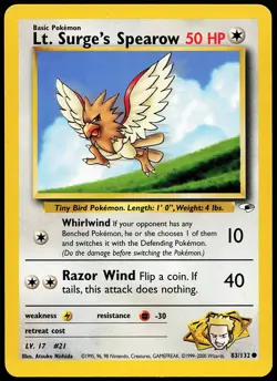 Lt. Surge's Spearow 83/132 Common Gym Heroes Pokemon Card - Image 1