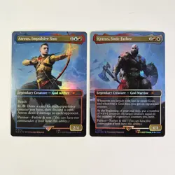Kratos, Stoic Father Atreus, Impulsive Son Foil Secret Lair God Of War Norse MTG - Image 1