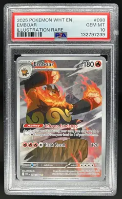 2025 Pokemon White Flare Emboar Illustration Rare #098/086 PSA 10 GEM MINT - Image 1