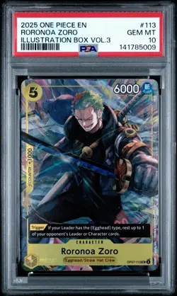 2025 One Piece Roronoa Zoro (Illustration Box Vol.3) OP07-113 PSA 10 Gem Mint - Image 1