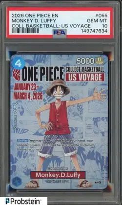 2026 One Piece EN College Basketball US Voyage #055 Monkey D Luffy PSA 10 - Image 1