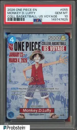 2026 One Piece EN College Basketball US Voyage #055 Monkey D Luffy PSA 10 - Image 1
