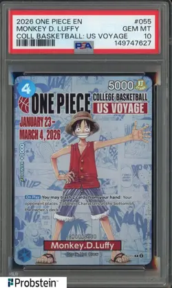 2026 One Piece EN College Basketball US Voyage #055 Monkey D Luffy PSA 10 - Image 1