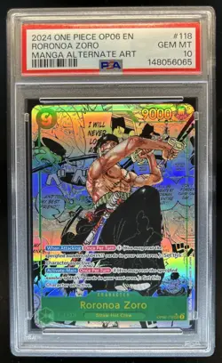 2024 One Piece Wings Captain Roronoa Zoro Secret Rare Manga Art #OP06-118 PSA 10 - Image 1