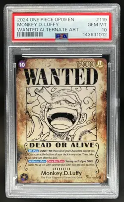 2024 One Piece Monkey.D.Luffy Wanted Alternate Art Secret Rare #OP05-119 PSA 10 - Image 1