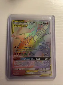 Reshiram & Charizard GX Secret Rainbow Rare Card 217/214 (Lightly Played) - Image 1