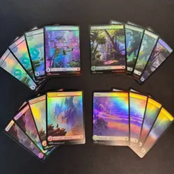 🌈 Foundations FDN - x4 Islnd, Swmp, Plains, Mtn - MTG FOIL FULL ART Land Lot NM - Image 1