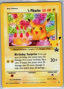 Birthday Pikachu 24 Celebrations: Classic Collection - Pokemon Card - NM - Image 1