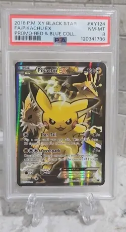 Pokemon Pikachu EX Red & Blue Coll. Black Star Full Art Promo XY124 PSA 8 - Image 1