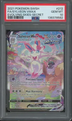 2021 Pokemon SWSH Evolving Skies Secret #212 Sylveon Vmax Gem Mint PSA 10 - Image 1
