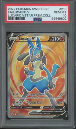 2022 Pokemon SWSH BSP Premium Collection #213 Lucario V Gem Mint PSA 10 - Image 1