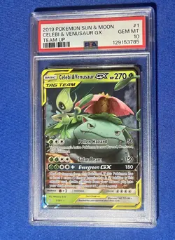 2019 Pokemon Sun Moon Team Up Celebi Venusaur GX Team Up #1/181 PSA 10 - Image 1
