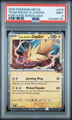PSA 9 Team Rocket's Zapdos 070/182 Asia Exclusive Stamp Pokemon - Image 1