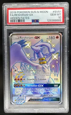 2019 Pokemon SM Hidden Fates Reshiram GX #SV51/SV94 PSA 10 GEM MINT - Image 1