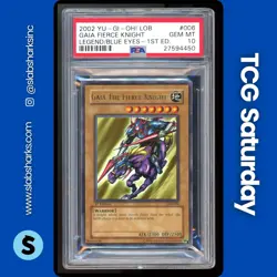 2002 YU-GI-OH! LEGEND OF BLUE EYES 1ST ED #LOB-006 GAIA THE FIERCE KNIGHT PSA 10 - Image 1