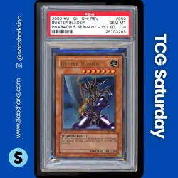 2002 YU-GI-OH! PHARAOH'S SERVANT 1ST EDITION #PSV-050 BUSTER BLADER PSA 10 - Image 1