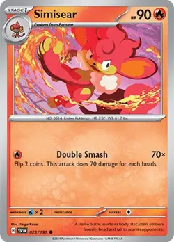 Simisear SV08: Surging Sparks 023/191 NM English Pokemon Card - Image 1