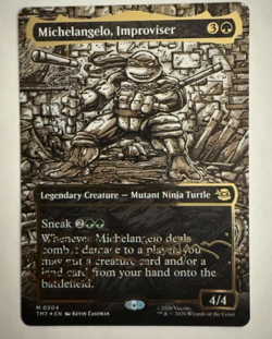 MTG TMNT Michelangelo, Improviser #304 Borderless Gold Foil Signature Mythic NM - Image 1