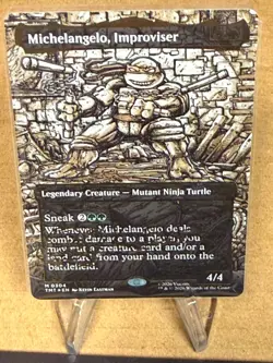 MTG TMNT Michelangelo, Improviser #304 Borderless Gold Foil Signature Mythic NM - Image 3