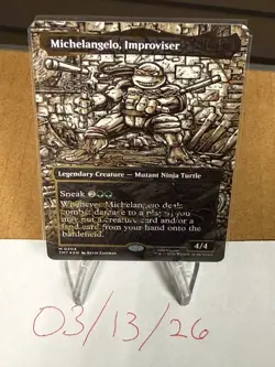 MTG TMNT Michelangelo, Improviser #304 Borderless Gold Foil Signature Mythic NM - Image 4