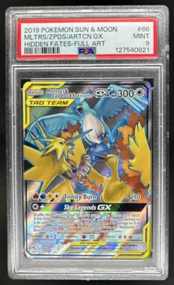 2019 Pokemon SM Hidden Fates Moltres & Zapdos ArticunoTag Team #66/68 PSA 9 - Image 1