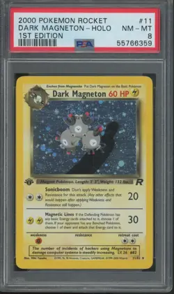 2000 Pokemon Rocket 1st Edition Holo #11 Dark Magneton PSA 8 - Image 1