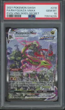 2021 Pokemon SWSH Evolving Skies Secret #218 Rayquaza Vmax Gem Mint PSA 10 - Image 1