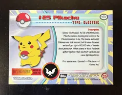 Pikachu #25 Pokemon Topps TV Animation Edition Vintage 1999 - Image 2