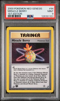 2000 POKEMON NEO GENESIS 1ST ED #94 MIRACLE BERRY PSA 9 - Image 1
