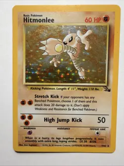 Pokemon Fossil Hitmonlee Holo 7/62 Unlimited 1999 WOTC Rare - Image 1