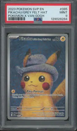 2023 Pokemon SVP EN Pokemon X Van Gogh #05 Pikachu Grey Felt Hat Mint PSA 9 - Image 1