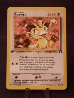 Pokemon Card 1st Edition Team Rocket (2000) - Meowth 62/82 - Common - VLP-NM - Image 1